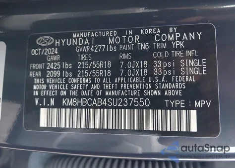 2025 Hyundai Kona Sel из США, поврежденный, VIN KM8HBCAB4SU237550